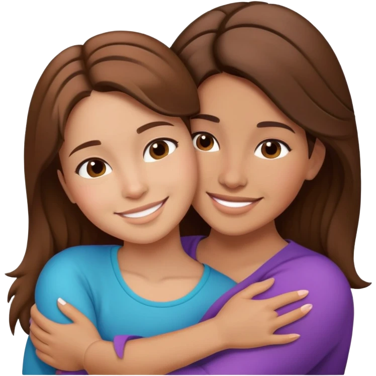 Hispanic mother and teen daughter brown hair hugging emoji