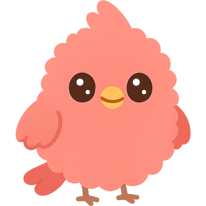a cardinal bird with a furry, fluffy texture, cute and expressive emoji