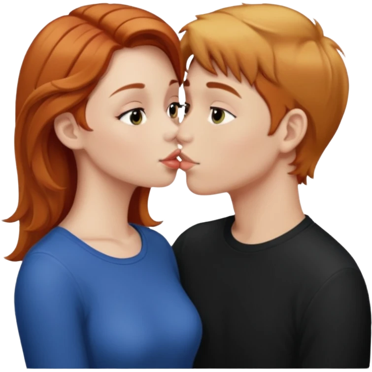 reddish-blonde hair girl kissing a brunette boy emoji