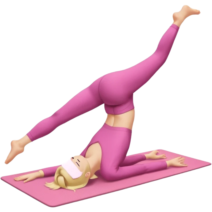 A fair-haired girl in a pink suit does a back bridge on a mat. two legs and a bridge to the other side.the feet are on the mat, the back is arched inward and the hands are stretched towards the legs emoji