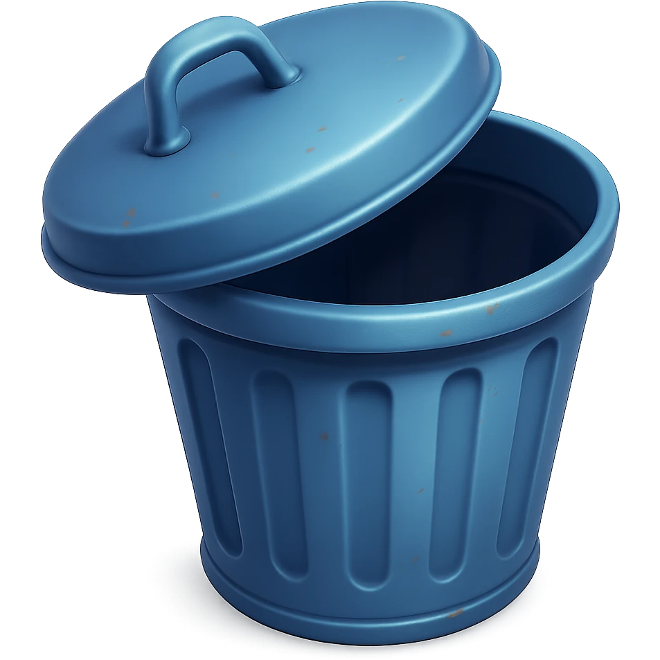 Draw a Pixar-style trash can. The view should be at an angle, as in the reference. Do not use the face, eye, and mouth. emoji