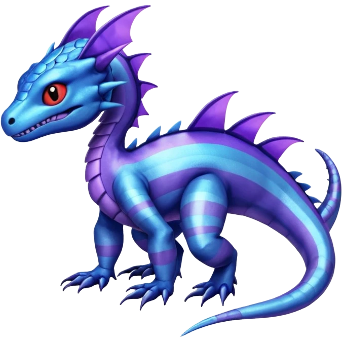 Cute Shiny striped iridescent cyan indigo blue violet Guilmon-Salandit-Fakémon-hybrid-creature (full body)  emoji