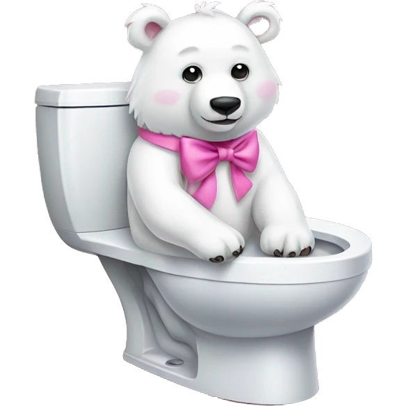 White Bear wearing a pink bow sitting on a toilet  emoji