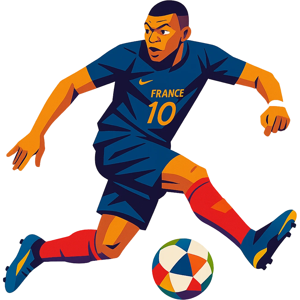 dynamic pose of Kylian Mbappé in soccer uniform emoji