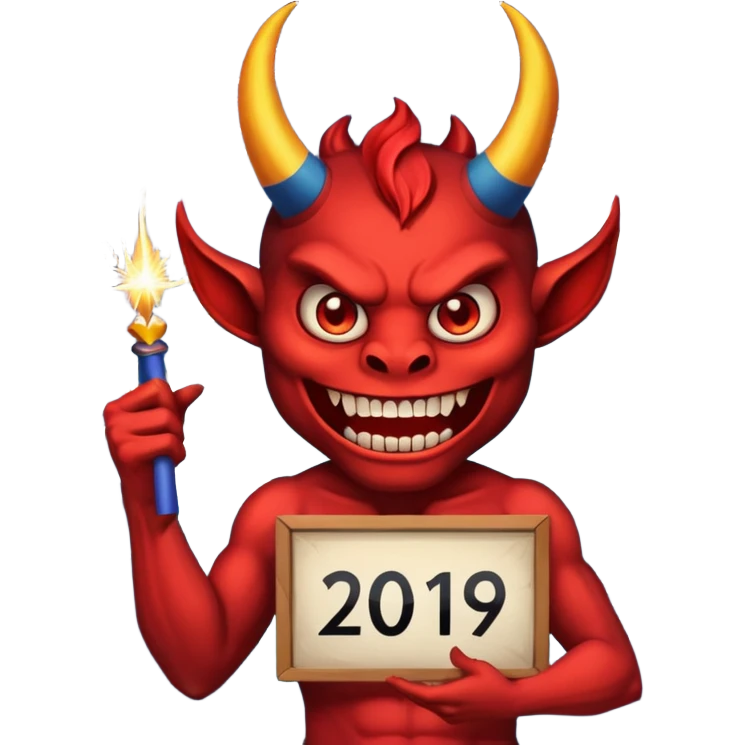 Demon , HAPPY NEW YEARS sign, Fireworks emoji