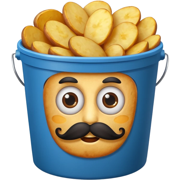 fried potatoes with eyes and mustache, in a blue carton bucket emoji