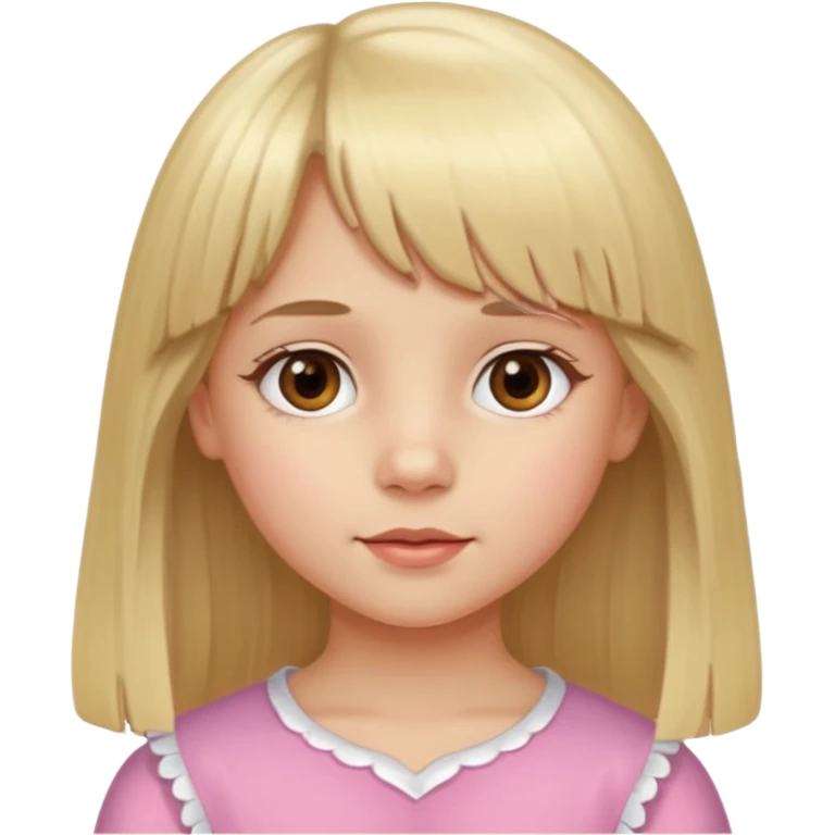 Girl child with long blond hair with fringe and brown eyes emoji