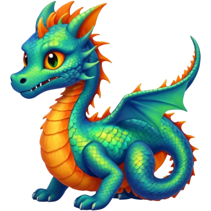 Blue and green sea Dragon with a firey orange  cat emoji