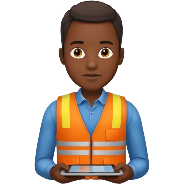 worker black man wearing orange west holding a tablet emoji