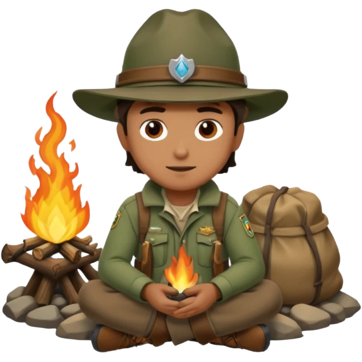 mountain ranger at campfire emoji