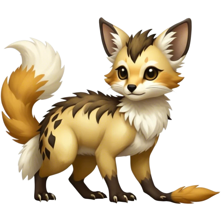 Epic Feral Rare Fantasy shiny cool fluffy Vernid-Trico-species-hybrid-animal by LiLaiRa, random markings, tufted tail, tufted ears, full body emoji