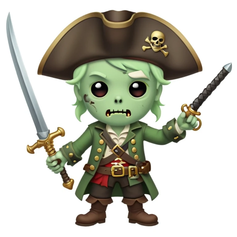 Pirate Zombie in tricorn hat waves a saber emoji