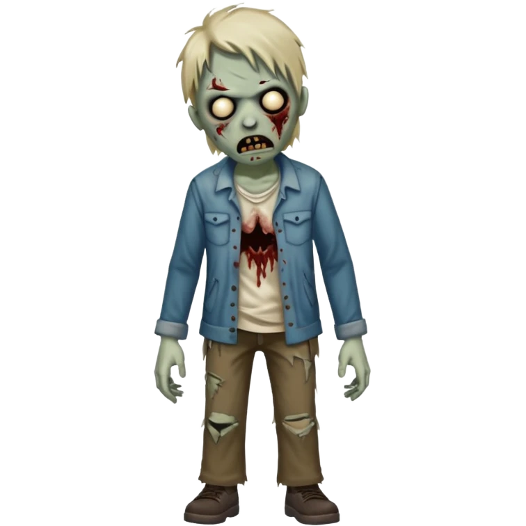Walking zombie, tattered clothes, scary expression, realistic horror, no background





 emoji