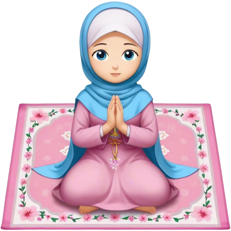 Turkish beautiful finish Konya girl blue eyes with hijab and Sakura dress praying on pray mat emoji