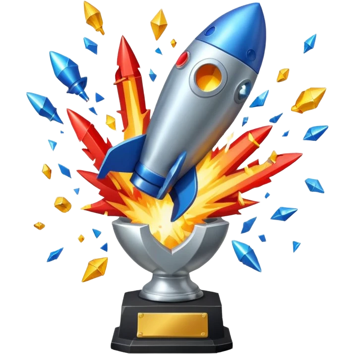 Rocket exploding into a trophy emoji