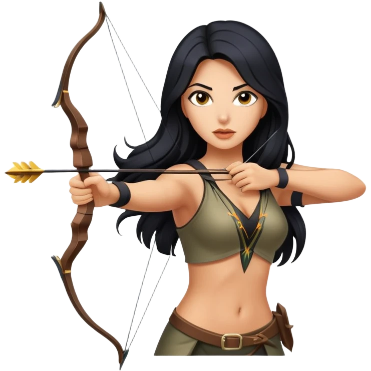 woman tanned long black hair, shooting arrow, sexy, causal sexy clothes emoji
