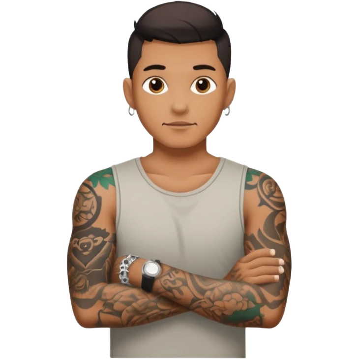 hombre con tatuaj en los brazos con ropa sin piercings emoji