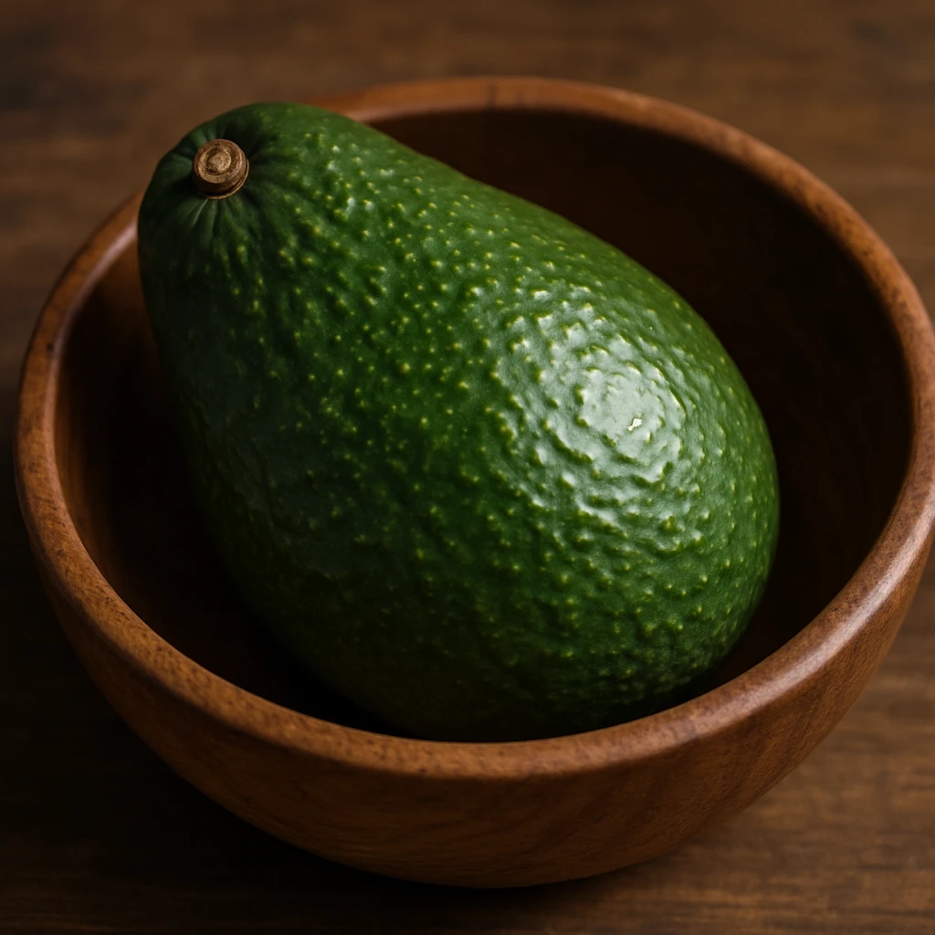 photo realistic avocado in a wooden bowl emoji