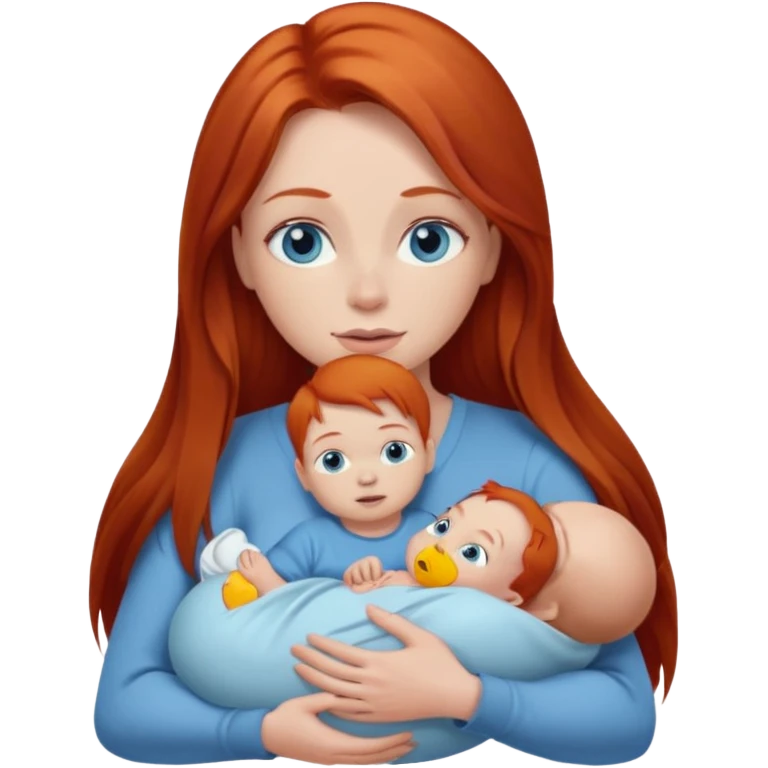 A red head with long straight hair, she has blue eyes with big boobs and a baby boy emoji