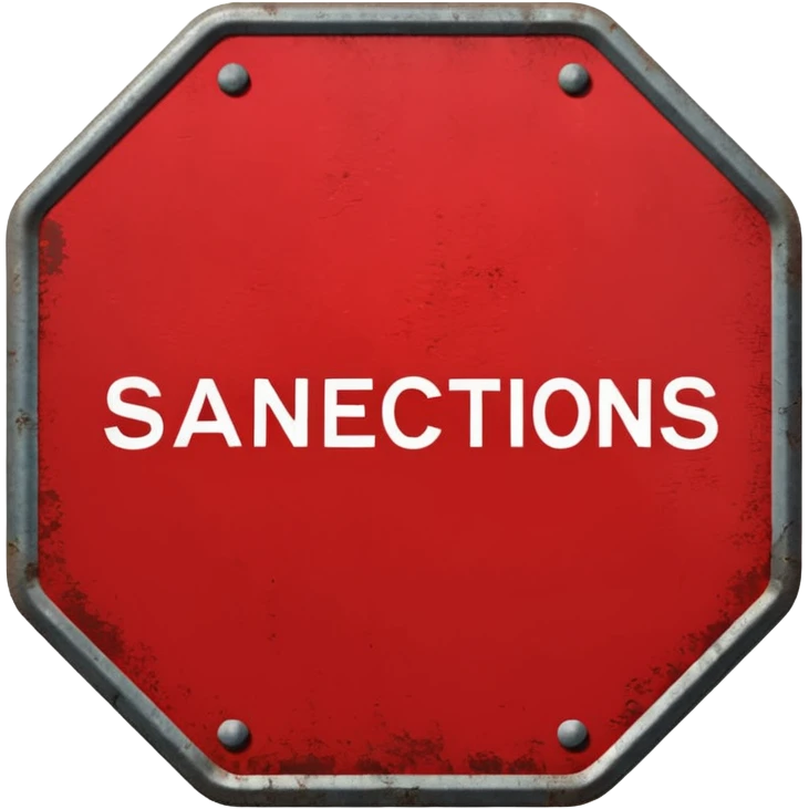 red, road sign, hexagonal, with the inscription SANCTIONS emoji