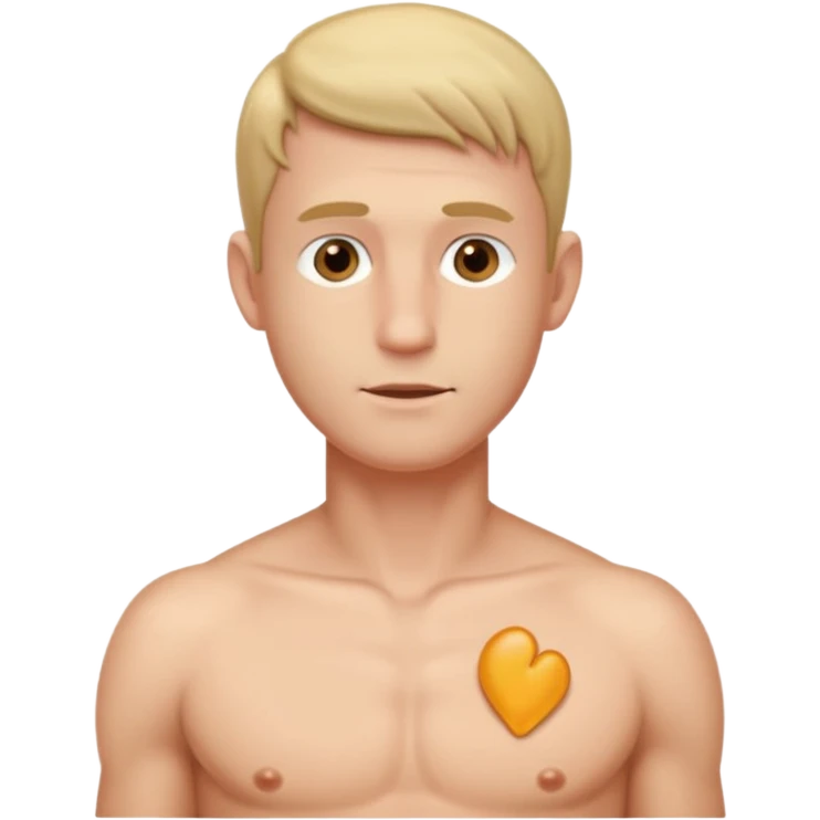 man naked, full front profile, his dick out and showing emoji