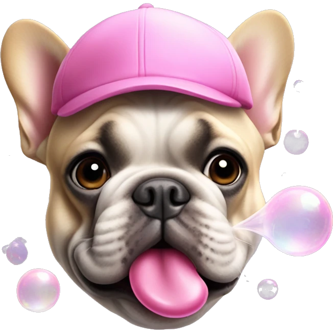 french bulldog head in pink cap blowing soap bubble emoji