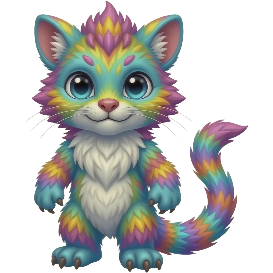 Colorful vernid fantasy creature LiLaiRa Kamirah Falvie whiskers paws full body emoji