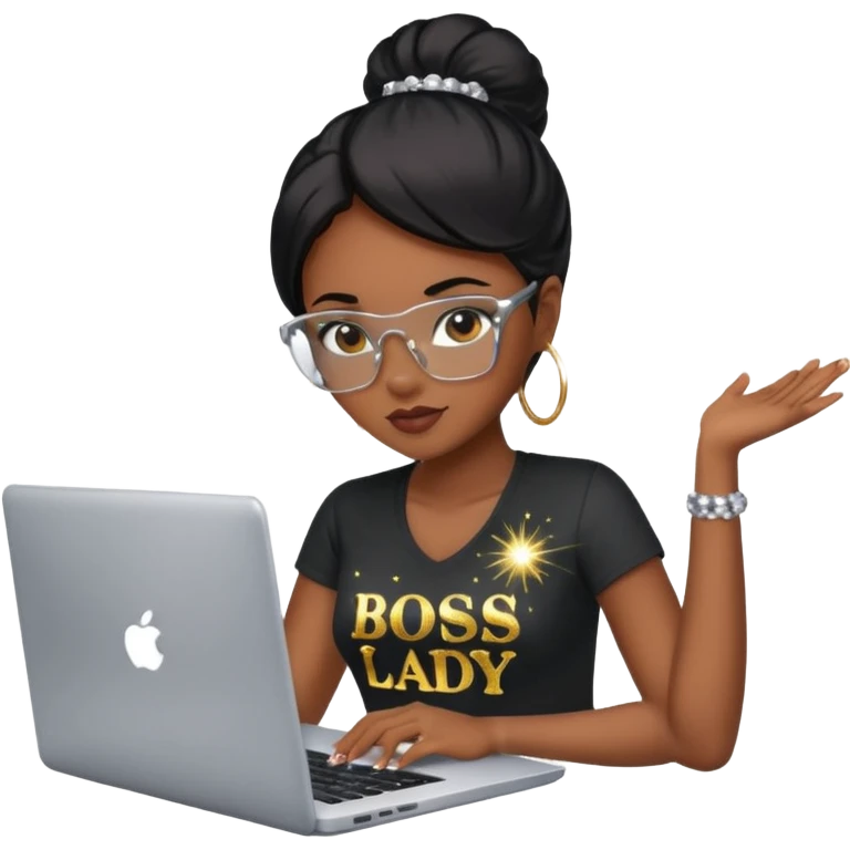 black pretty girl working hard with sparkles on laptop "boss lady" spelled out on shirt emoji