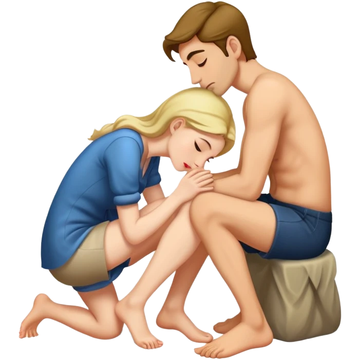 Man kissing woman's feet emoji