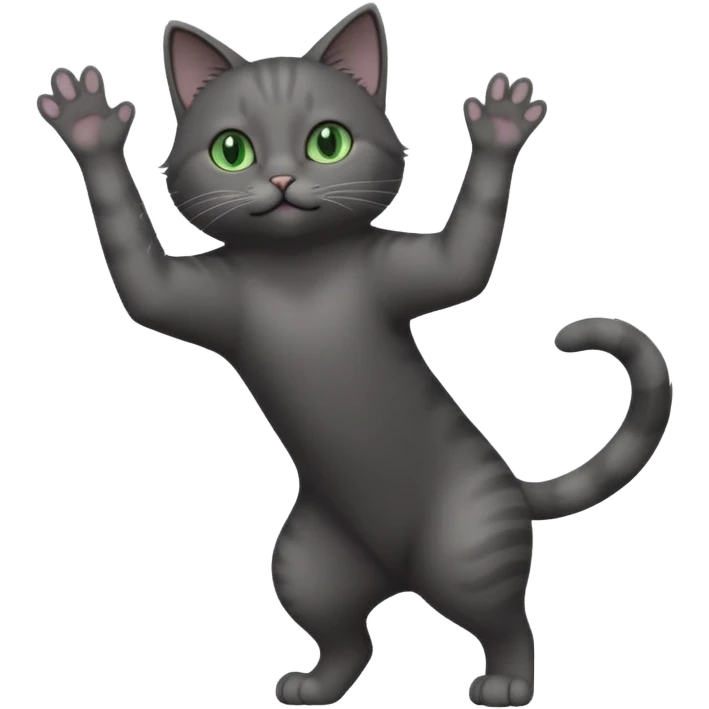 full body gorgeous solid dark grey cat with green eyes, white paws and white whiskers reaching for something emoji