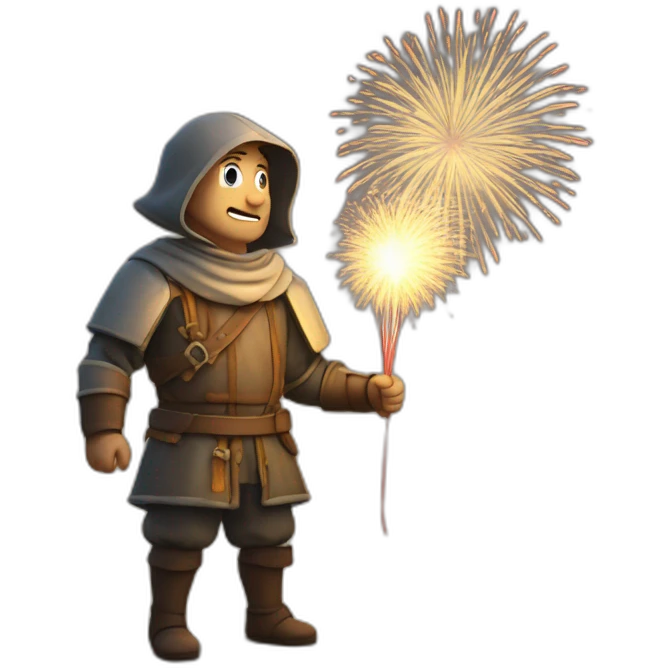 medieval Pyrotechnician seeing some fireworks go off in front of him emoji