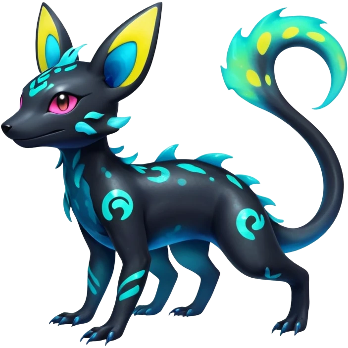 Colorful Neon Exotic Salandit-Aurorus-Umbreon-Fakémon-hybrid-creature with splash markings (full body)  emoji