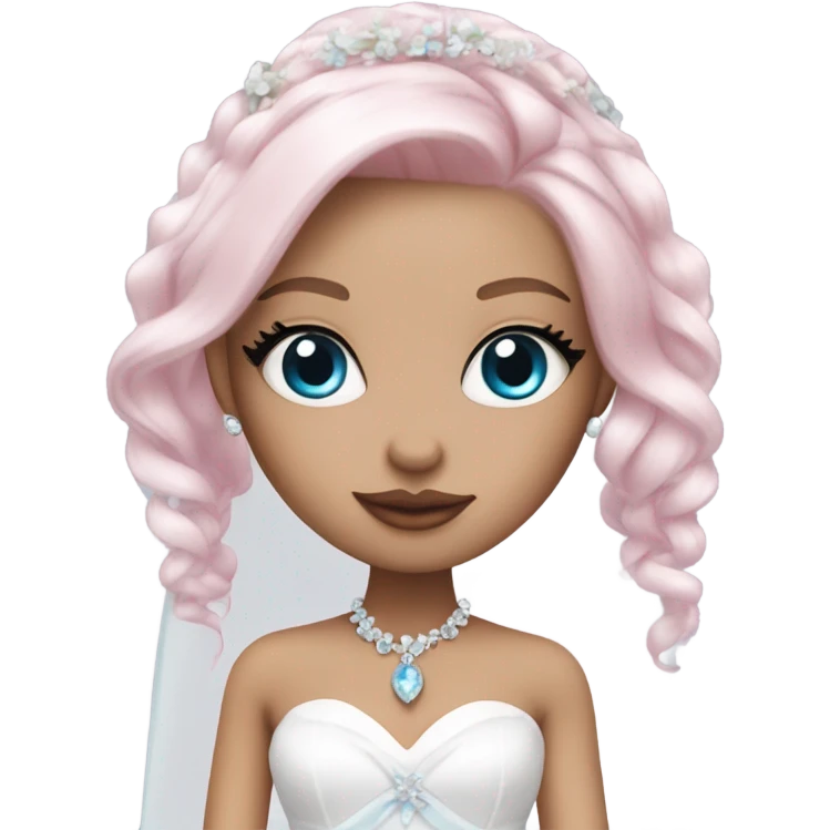 Bratz, bride, pink hair, white skin, blue almond cat eyes emoji