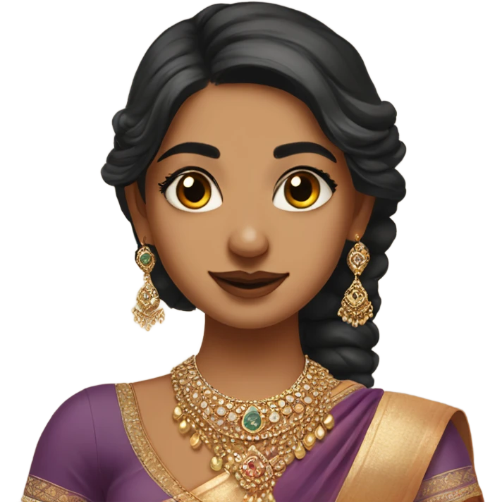 A desi girl wearing an ethereal sari and a nose ring and a lot of jewellery  emoji
