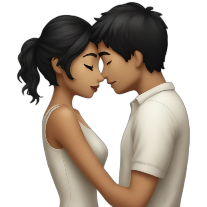 Boy black hair kissing girl black hair emoji