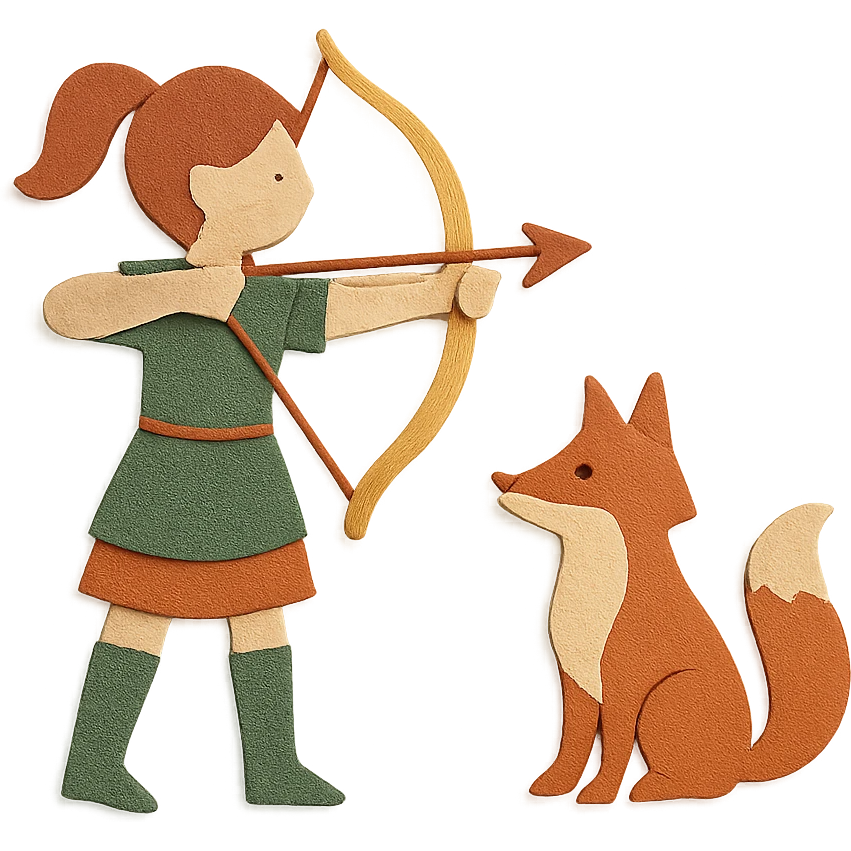 paper craft style archer and fox emoji