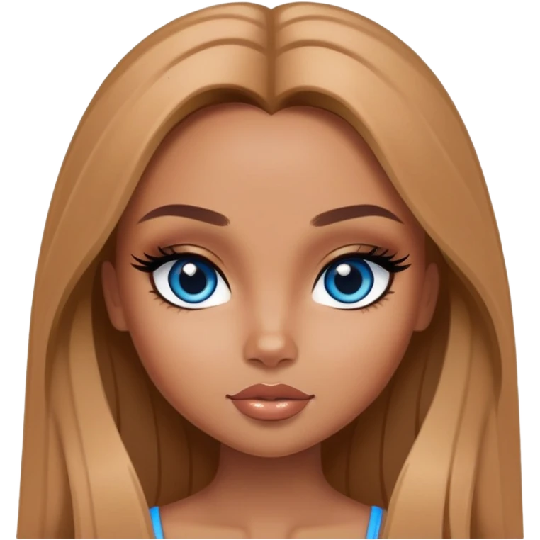 pretty bratz girl, long light brown hair, blue eyes, black eyeliner, tan skin emoji