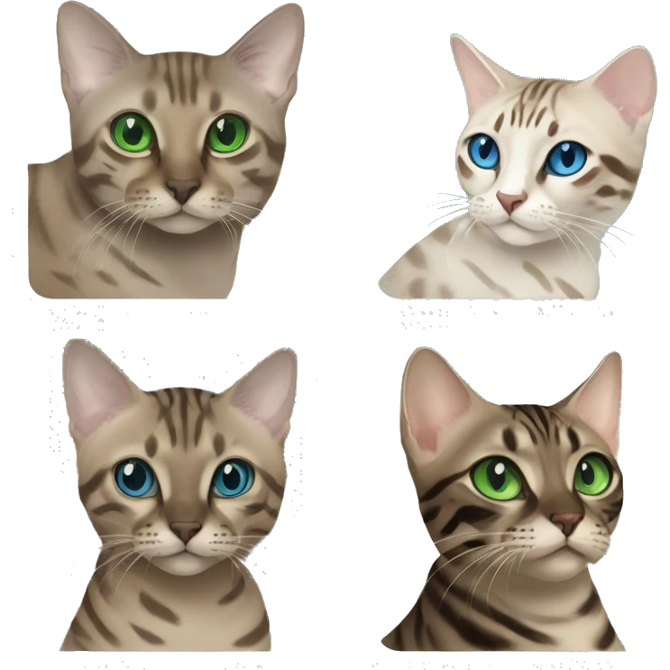 Seal Bengal cat with Blue eyes + charcoal Sepia bengal cat with Green eyes sitting  emoji