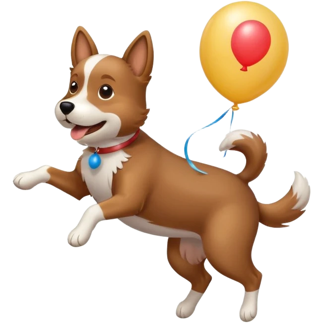 playful dog jumping with birthday balloon emoji