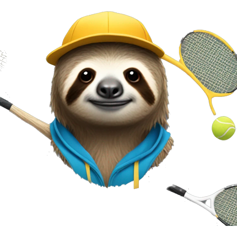 sloth in a cap with a tennis racket emoji