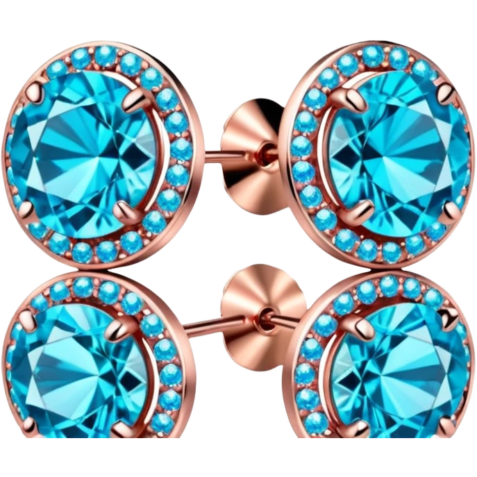 Colorshifting turquoise to blue to pink sparkling realistic still life 4D rendering rose gold diamond earrings emoji