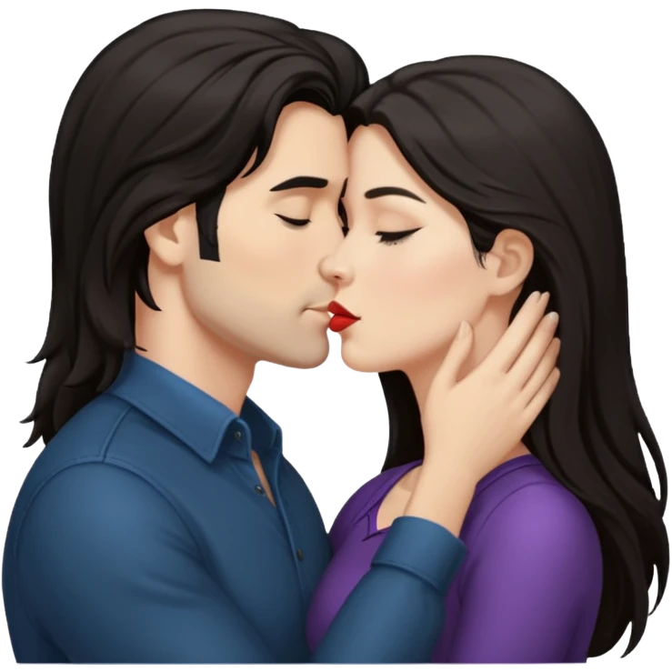White Man with dark hair kissing white woman with long dark hair emoji