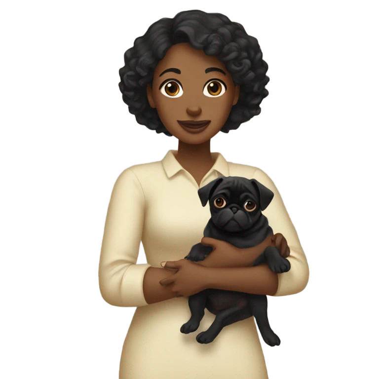 black woman holding a puppy pug emoji