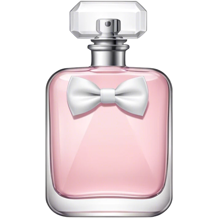 Pretty dainty Pastel pink Perfume bottle with a white bow tie and with a white label on  emoji