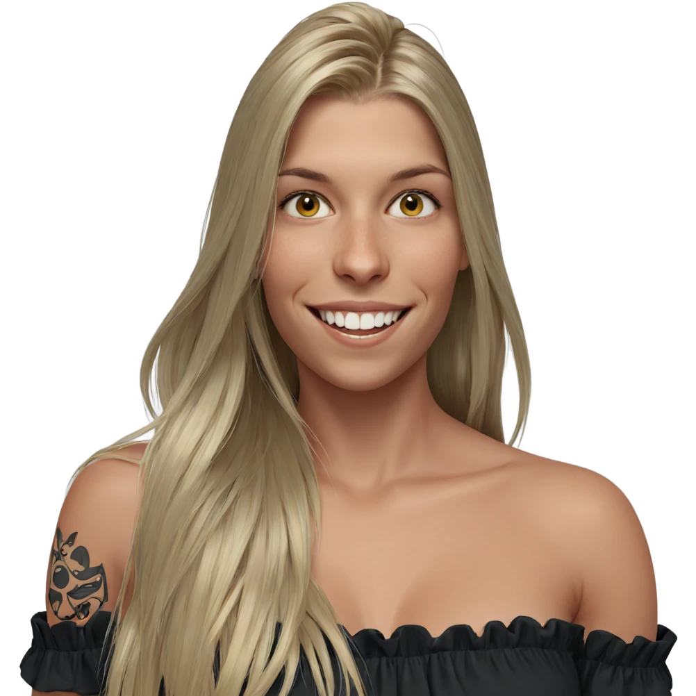 blonde girl with tattoo smile emoji