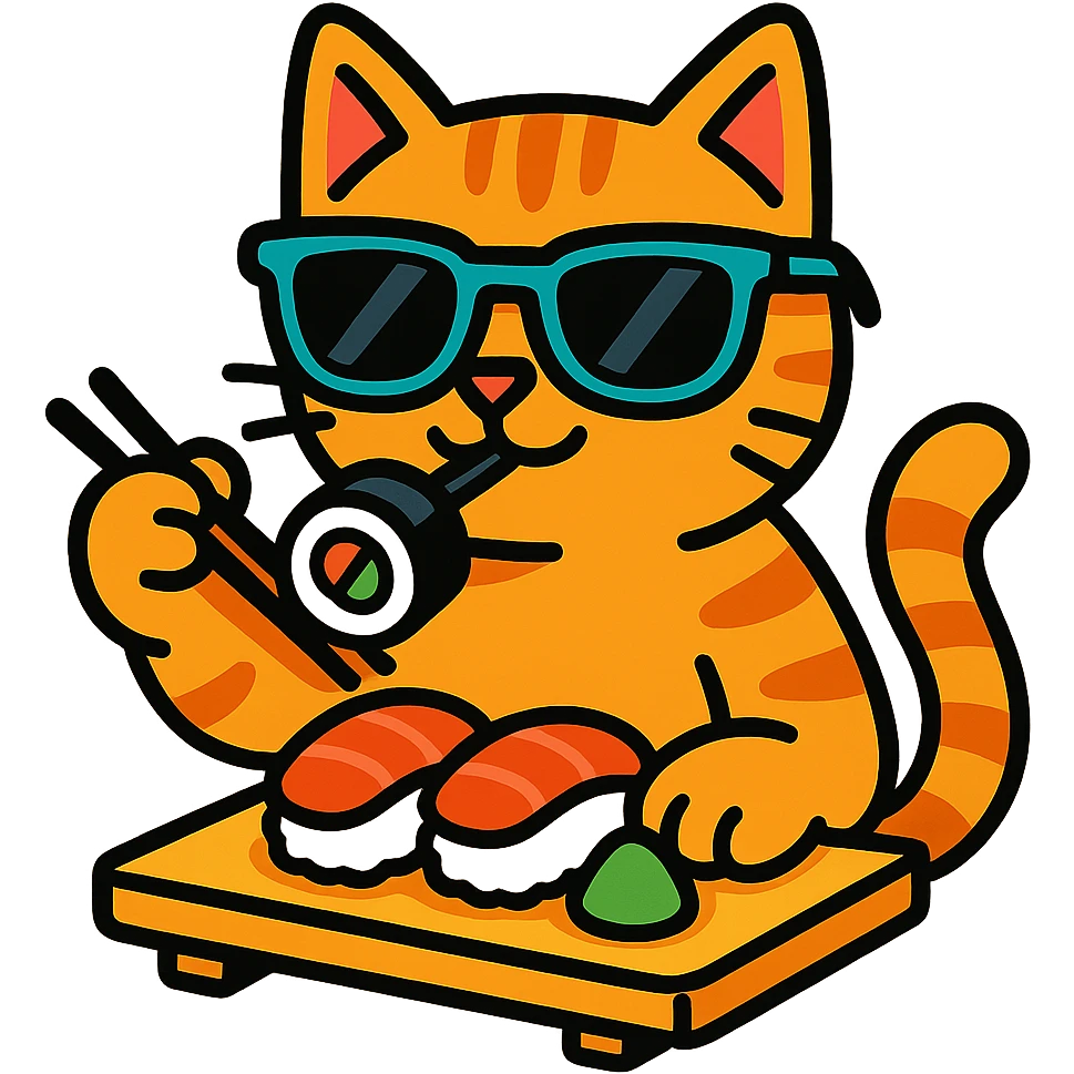cat in sunglasses eating sushi emoji