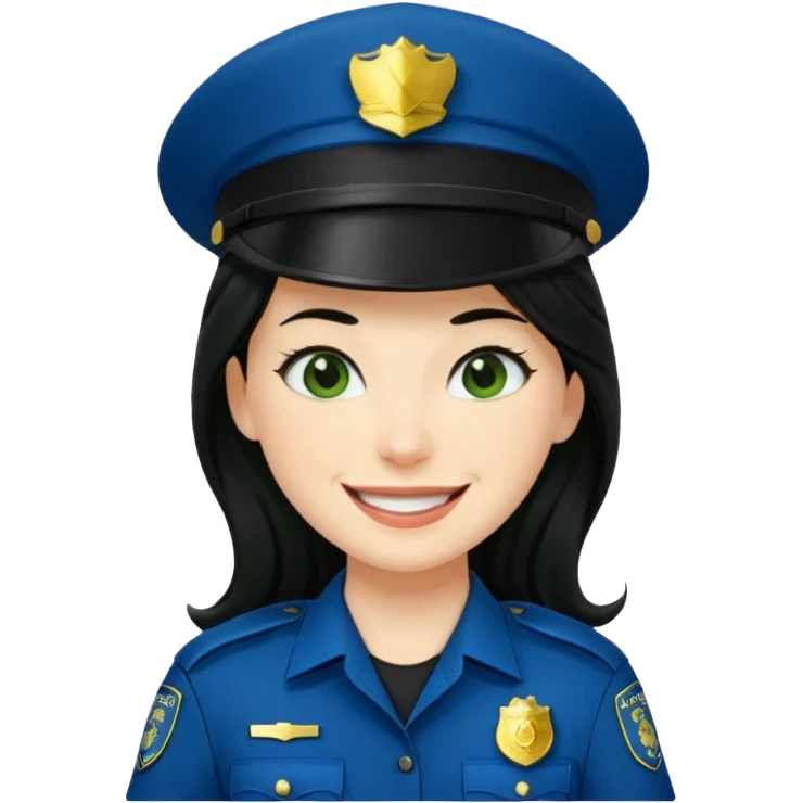 Female POLICE IN green, long black hair, happy smile emoji