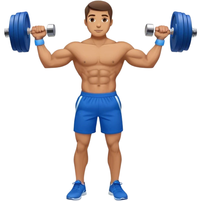 man with blue shorts doing side-lateral raise (T pose) with light dumbbells emoji