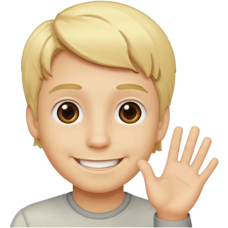 Smiling blonde boy saying hi emoji