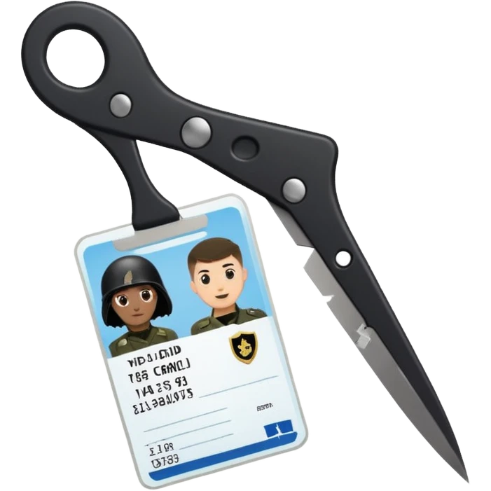 Floating black Scissors cutting in half an idf soldier ID card with a little chip in 2 parts emoji